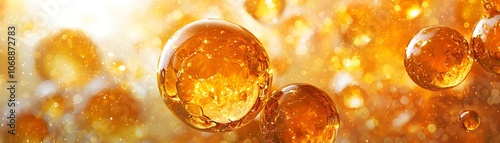 Glowing Amber Abstract Background with Floating Bubbles