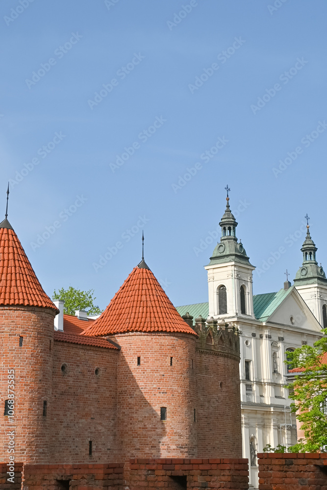 Fototapeta premium The Warsaw Barbican. historic fortifications. Old Town, City Center. Architecture.