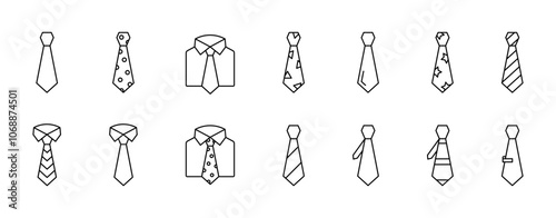 Tie icon set. Necktie symbol collection. Wear dress code icons. Vector