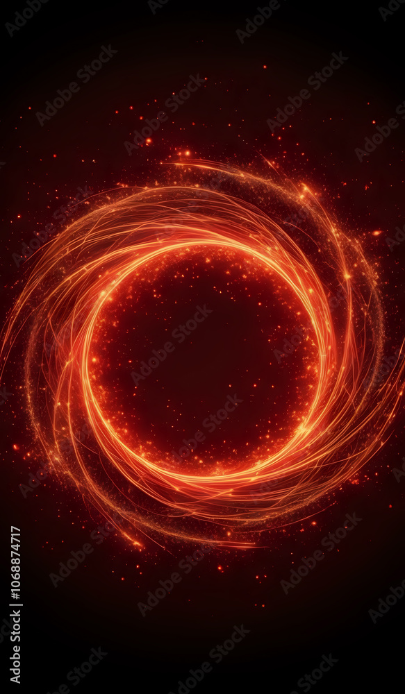 A ring of red neon energy waves on a dark background with magical sparks A ring of red neon energy waves on a dark background with magical sparks