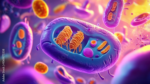 Microfilaments mitochondria and nuclei showcasing cellular structures in a fibroblast cell biological study cellular biology microscopy photo