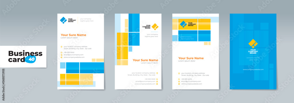 Obraz premium Set of double-sided business card template with Abstract random cyan and yellow rectangle on white background