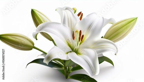 wonderful white lily lilium liliaceae with buds isolated on white background including clipping path