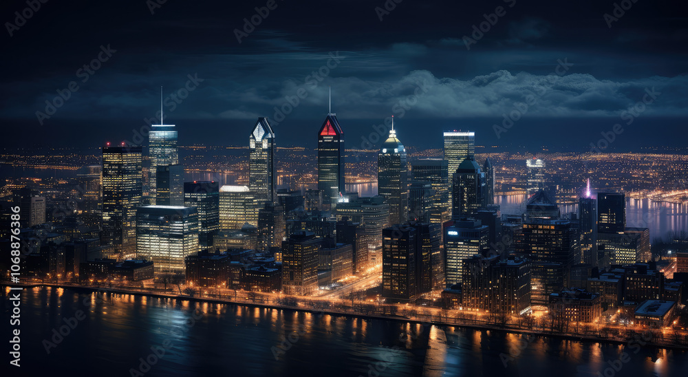 Naklejka premium Metropolitan Twilight: City Skyline at Dusk