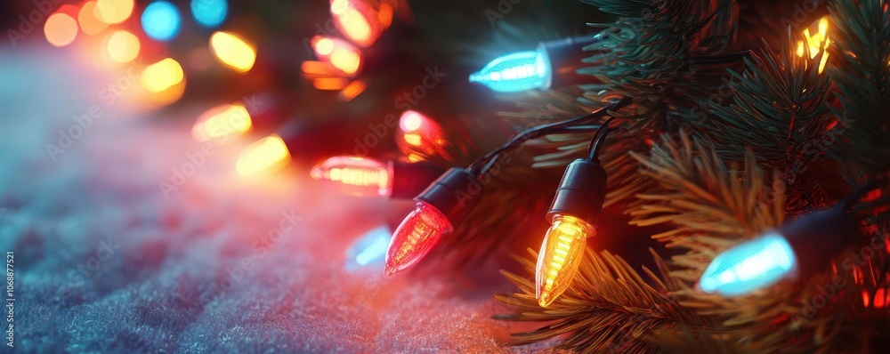 a close-up of Christmas lights glowing on a tree, festive blur, realistic illustration, isolated on white background a close-up of Christmas lights glowing on a tree, festive blur, realistic illustration, isolated on white background