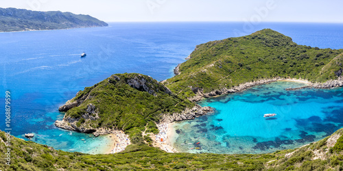 Obraz na płótnie Porto Timoni beach with turquoise sea panorama on Corfu island in Greece w salonie