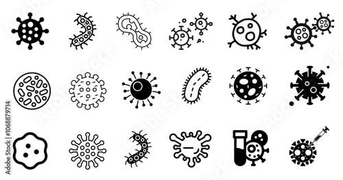 Bacteria, microbe, virus glyph icon set.