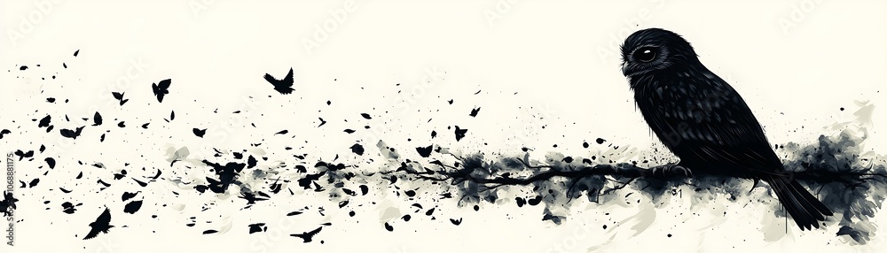 Fototapeta premium Wise Owl Observing Raindrops from a Branch