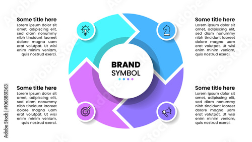 Infographic template. Circle in loop with arrows and 4 steps