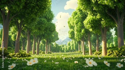 Lush poplar grove in a lowland valley ideal for sustainable paper and cellulose production