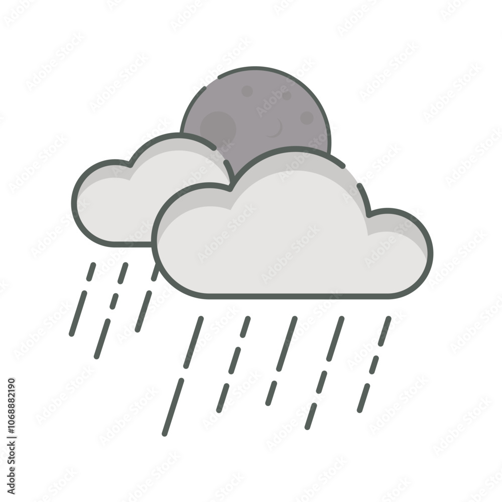 heavy rain at night weather icon linear style isolated white. heavy rain at night weather icon linear style isolated white.