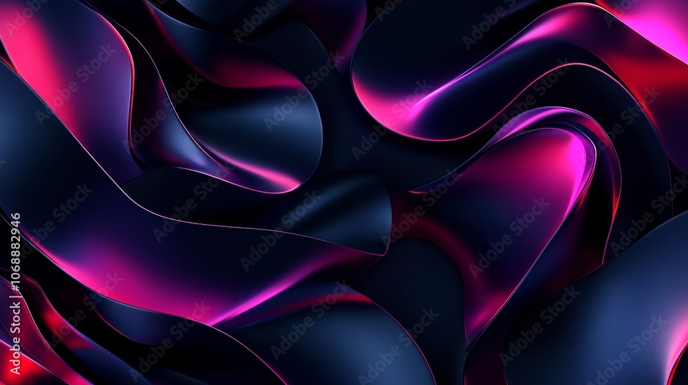 Fototapeta premium Abstract dark blue and pink digital 3D render of wavy shapes with lighting, high gloss, and reflective surface. Use for background, web design, tech, or art concepts.