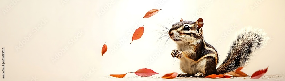 Obraz premium Charming Chipmunk Sitting with Autumn Leaves