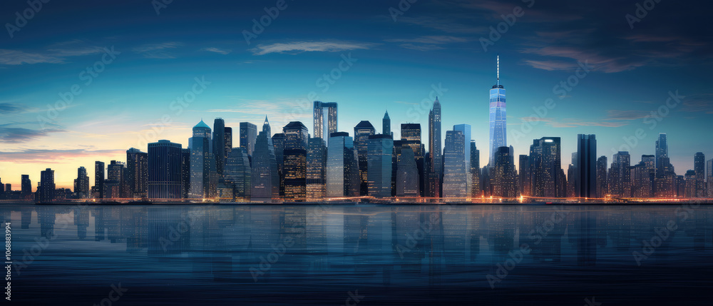 Obraz premium Majestic Metropolitan Twilight: Urban Skyline Panorama