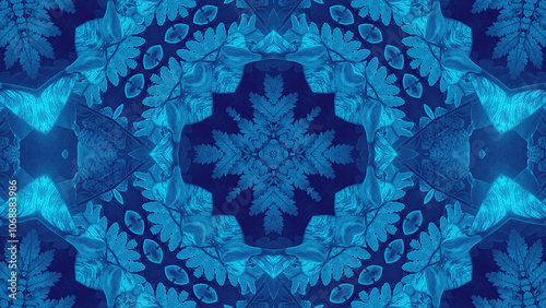 An icy winter background with details made from nature elements including leaves and foliage in a repeating pattern.