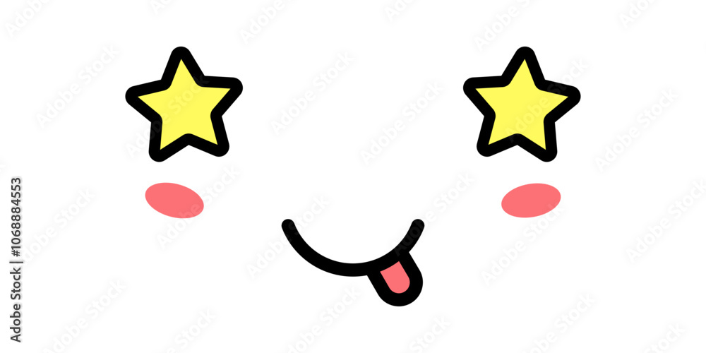 Cute Kawaii Face With Starry Eyes Icon. Kawaii color cute face expression emoticon. Japanese kawaii emoji Cute Kawaii Face With Starry Eyes Icon. Kawaii color cute face expression emoticon. Japanese kawaii emoji