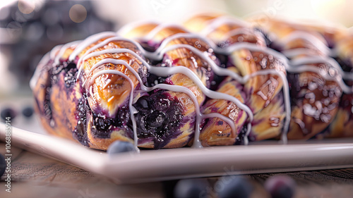 Sweet Braided Bread with Blueberries and Glaze photo