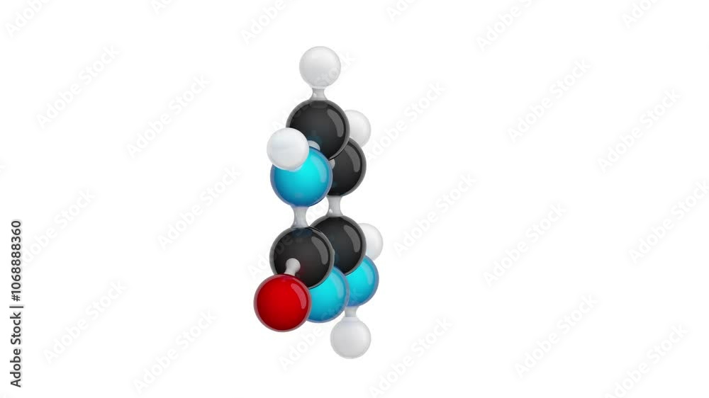 Cytosine. Animated 3D model of a molecule. Molecular formula: C4H5N3O. Chemical model: Ball and stick. White background. Isolated. 3D rendering. Seamless loop. Cytosine. Animated 3D model of a molecule. Molecular formula: C4H5N3O. Chemical model: Ball and stick. White background. Isolated. 3D rendering. Seamless loop.