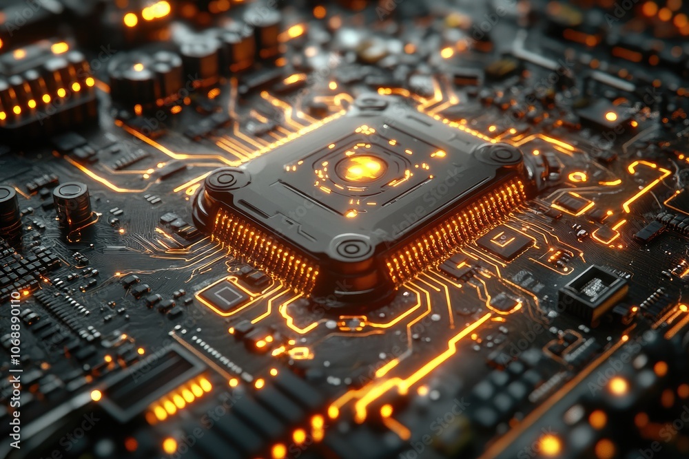 Artificial Intelligence Processor Concept. AI Big Data Array