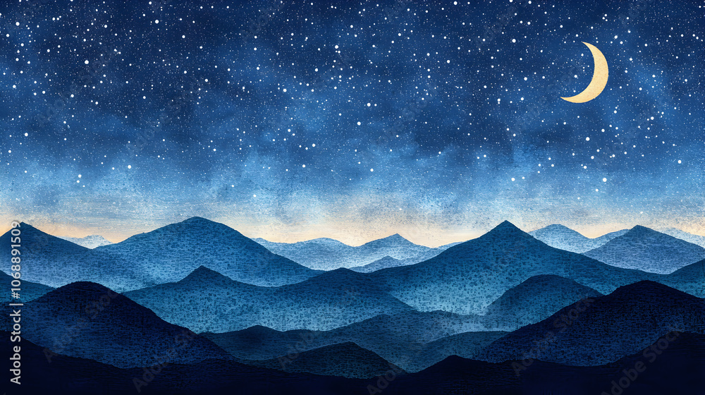 Fototapeta premium Starry Night Mountain Landscape