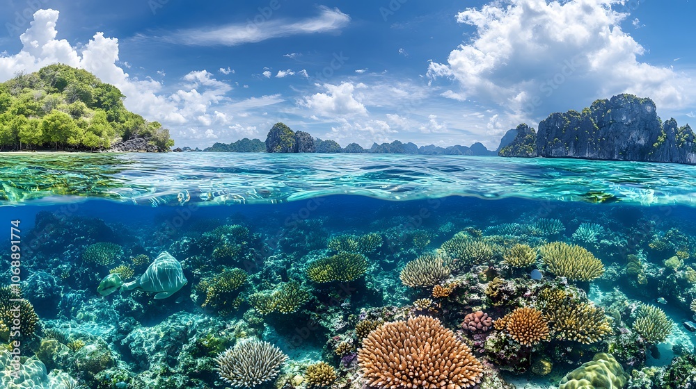 Vibrant Underwater Coral Reef Ecosystem in Tropical Seascape