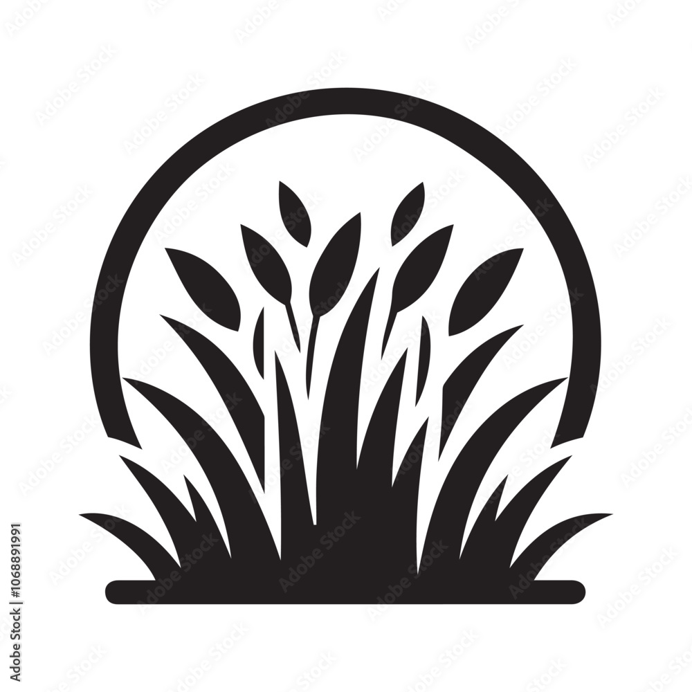 Grass With Leaf Silhouette Vector Illustration Grass With Leaf Silhouette Vector Illustration