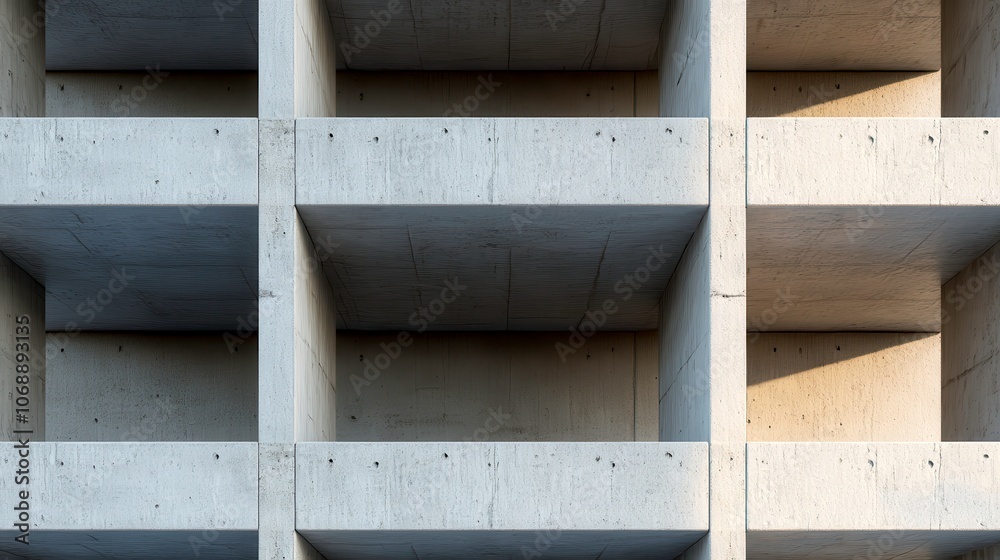 A concrete wall with a grid pattern of square recesses, showcasing a minimalist architectural design. A concrete wall with a grid pattern of square recesses, showcasing a minimalist architectural design.