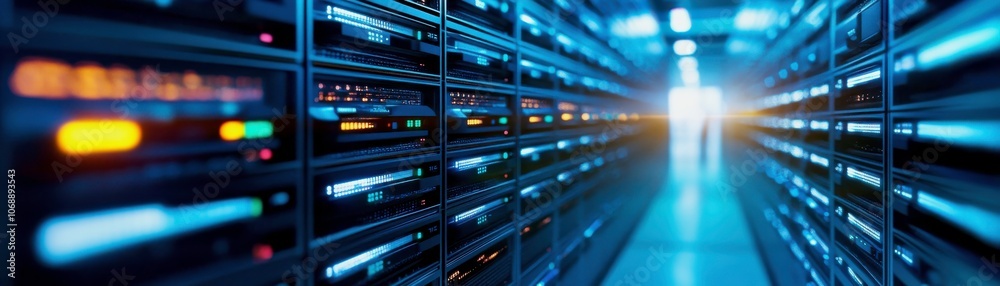 A modern data center corridor illuminated by vibrant lights, showcasing server racks and high-tech infrastructure. A modern data center corridor illuminated by vibrant lights, showcasing server racks and high-tech infrastructure.