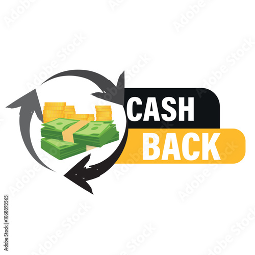 loyalty program. Money refund label. Return money service for partner program. Bonus cash back icon.