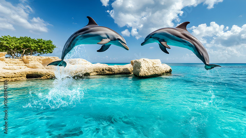 Dolphin leaping gracefully out of the water photo