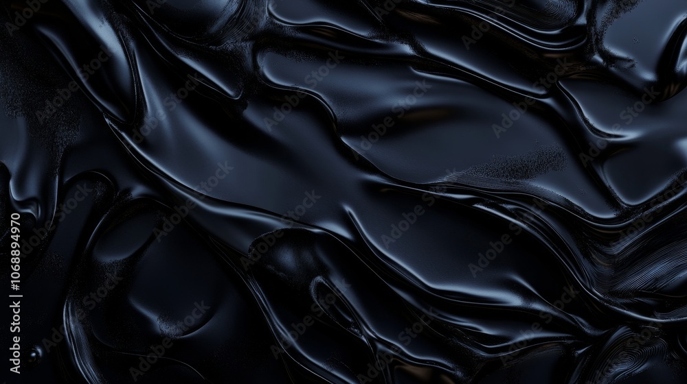 Obraz premium Abstract black liquid background with a wavy pattern.