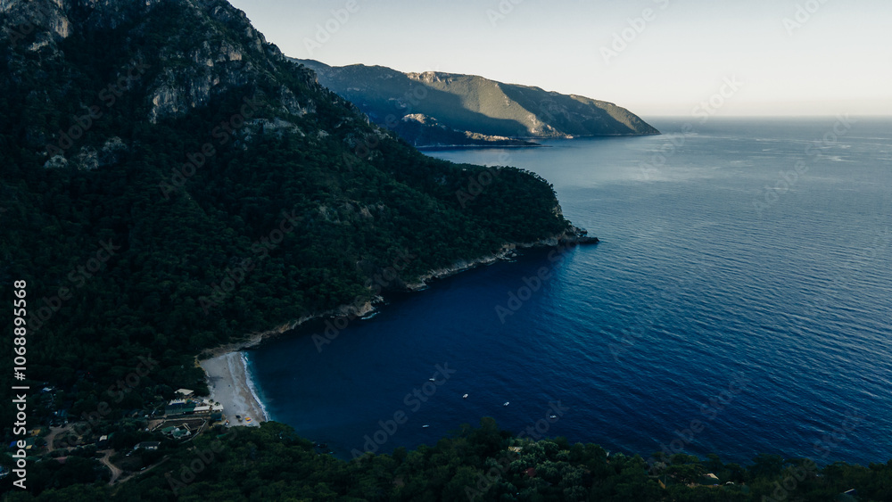 Kabak Bay Drone Photo, Aegean Sea Fethiye, Mugla Turkey Kabak Bay Drone Photo, Aegean Sea Fethiye, Mugla Turkey