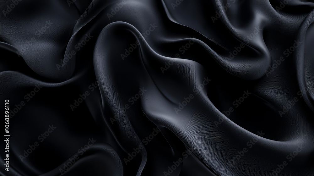 Obraz premium Black silky fabric with elegant waves and folds. Perfect for backgrounds or graphic design projects.