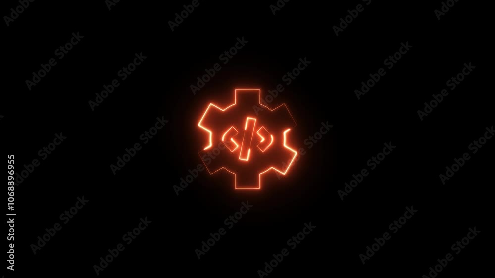 Neon settings icon crossing system animation background. gear settings tools concept Neon settings icon crossing system animation background. gear settings tools concept