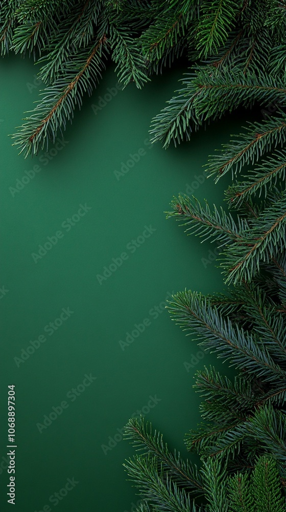 Vibrant green fir branches frame a deep emerald background, creating a festive holiday border perfect for seasonal designs and Christmas cards. Vibrant green fir branches frame a deep emerald background, creating a festive holiday border perfect for seasonal designs and Christmas cards.