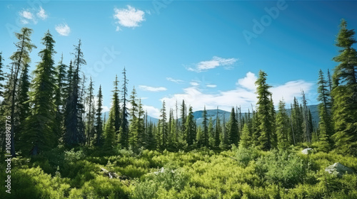 Serene Pine Forest Under Clear Blue Sky