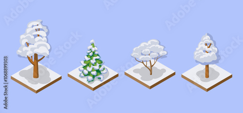 Tree icon. Public park, forest and garden vector icon. Nature map element for winter park illustration. Decorative tree, spruce, isolated isometric set on white background. Vector