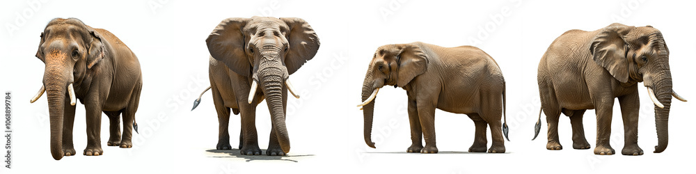 Fototapeta premium Elephant Wild Life Animal Set, Isolated on A White Background