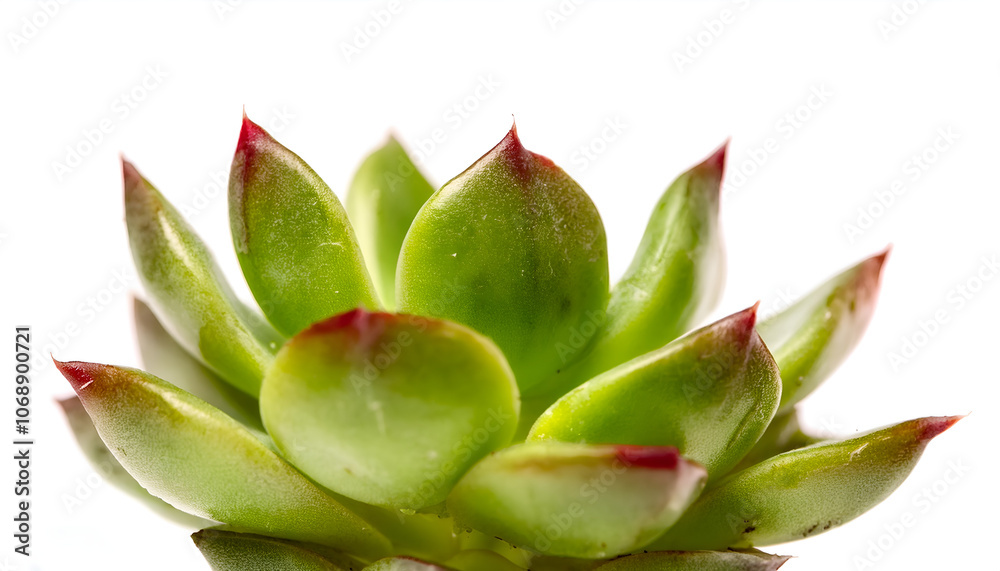 A detailed macro shot of a vibrant green succulent with striking red tips, accented against a clean white background. Ideal for nature, plant, and botany themes A detailed macro shot of a vibrant green succulent with striking red tips, accented against a clean white background. Ideal for nature, plant, and botany themes