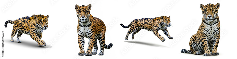 Jaguar Wild Life Animal Set, Isolated on A White Background Jaguar Wild Life Animal Set, Isolated on A White Background