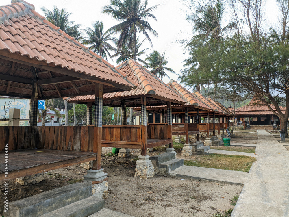Wooden gazebo by the tropical beach. Summer vacation Wooden gazebo by the tropical beach. Summer vacation