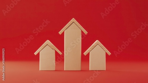 Three wooden house figures of varying heights against a warm background, symbolizing growth.