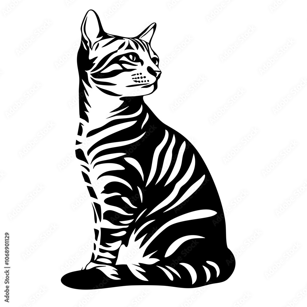 Detailed illustration of a Bengal cat, showcasing its distinctive coat patterns and elegant posture, ideal for pet enthusiasts and animal lovers appreciating feline beauty Detailed illustration of a Bengal cat, showcasing its distinctive coat patterns and elegant posture, ideal for pet enthusiasts and animal lovers appreciating feline beauty