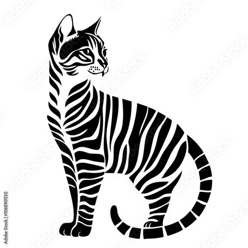 A graceful Bengal cat in a stylish vector design, showcasing its distinctive spotted coat and elegant posture, capturing the feline's unique charm and character
