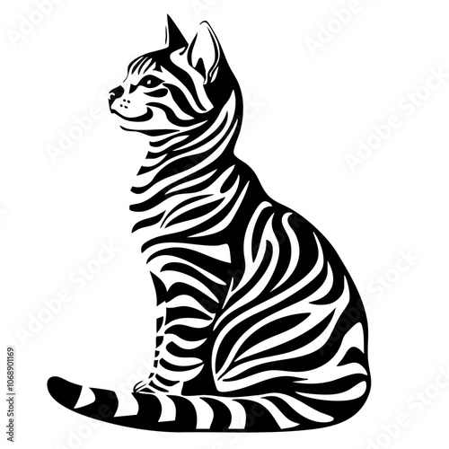 Bengal cat silhouette showcasing bold stripes in an elegant pose, symbolizing the unique beauty of this exotic feline breed