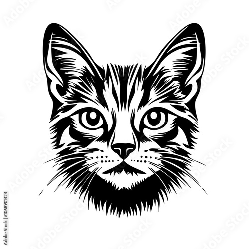 A detailed vector illustration of a Bengal cat's face showcasing distinct features and fur patterns in a captivating minimalist style