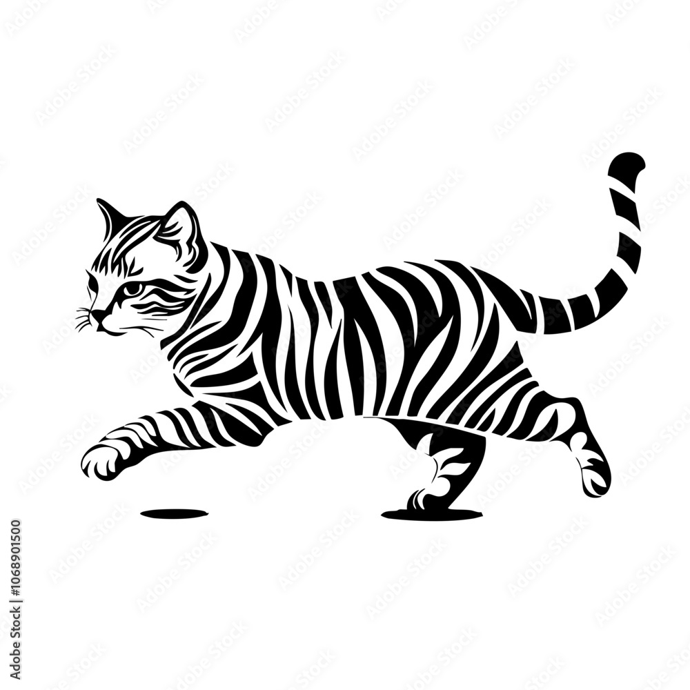 A Bengal cat gracefully walks on a flat surface, showcasing its distinctive striped pattern while embodying elegance and agility in its movement A Bengal cat gracefully walks on a flat surface, showcasing its distinctive striped pattern while embodying elegance and agility in its movement