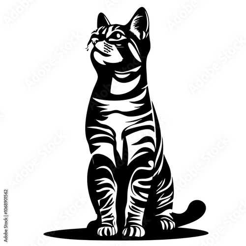 A detailed vector illustration of a Bengal cat sitting gracefully, showcasing its unique stripes and attentive expression, capturing the elegance of this captivating breed