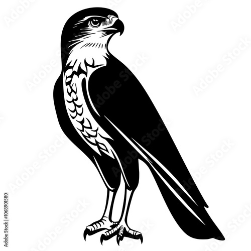 A majestic bird of prey standing tall, showcasing intricate feather details, highlighting its powerful stature and keen gaze against a minimalist vector backdrop