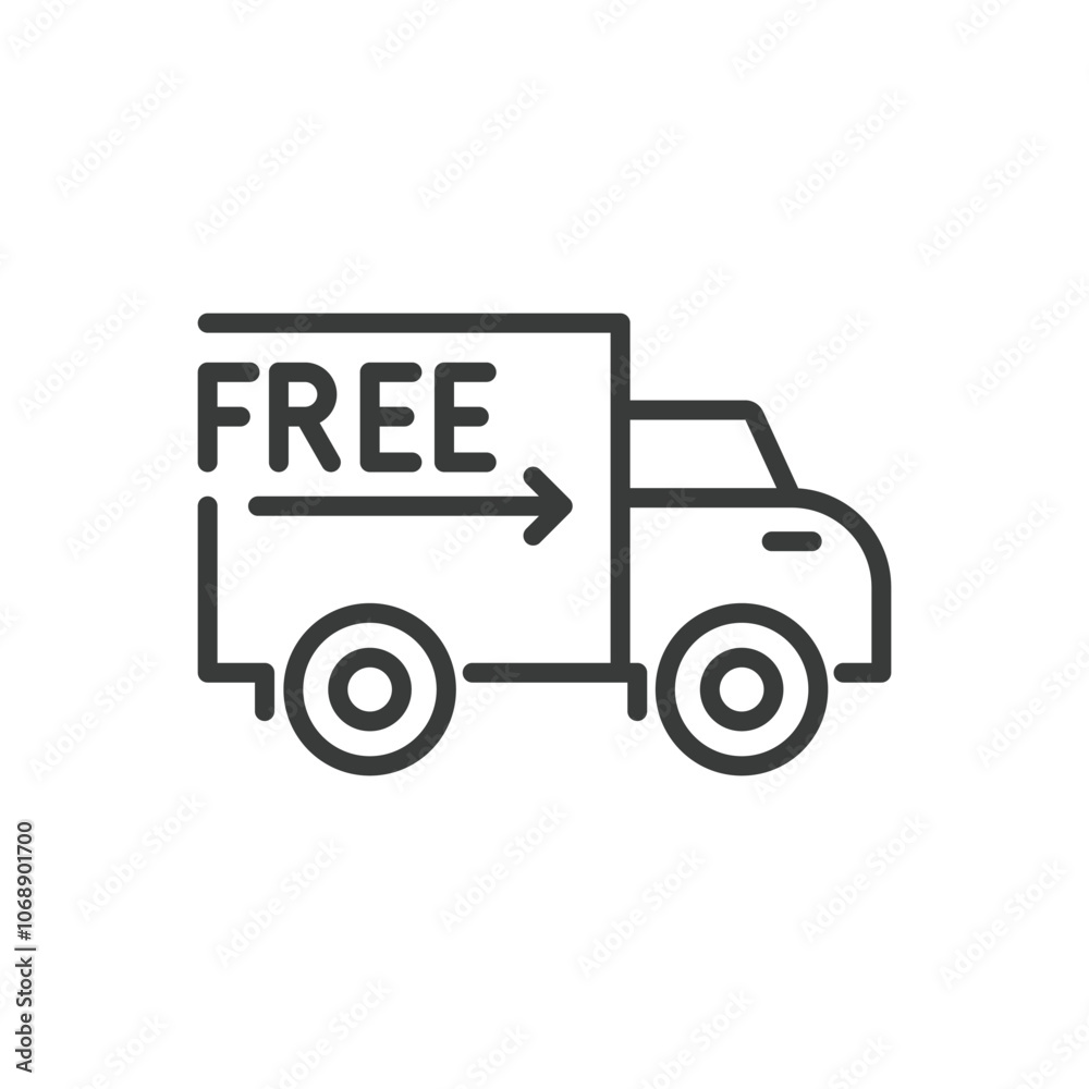 Free freight delivery, icon in line design. Free, freight, delivery, shipping, logistics, transport, cargo, no-charge on white background vector. Free Freight delivery editable stroke icon Free freight delivery, icon in line design. Free, freight, delivery, shipping, logistics, transport, cargo, no-charge on white background vector. Free Freight delivery editable stroke icon